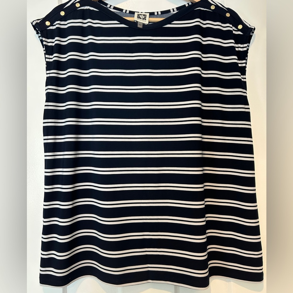 Anne Klein Striped Top with Gold Accents